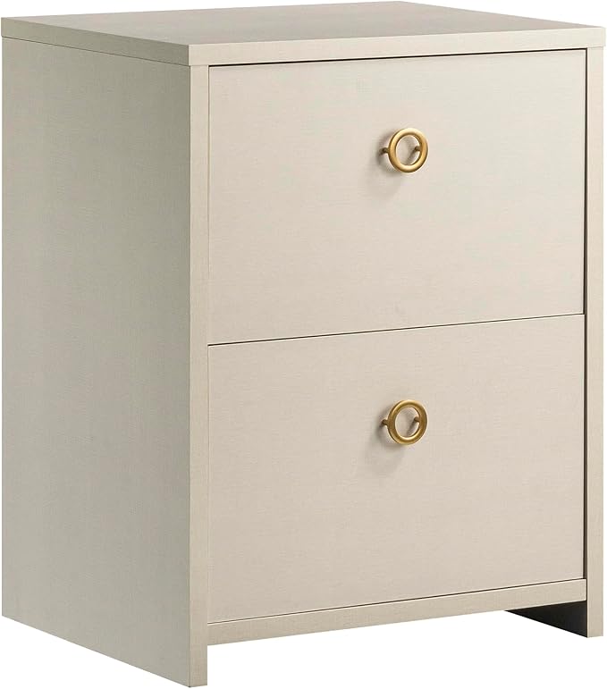 Lateral 2 Drawer Small File Cabinet with Lock Under Desk Locking Storage Cabinets Organizer for HomeContemporary Office Engineered Wood Filing DrawersBeige