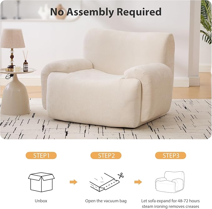 Mlmh &amp Kngwa Set of 2 Boneless Accent Chair 42 inch Oversized Chairs for Living Room Comfy Reading Nook Chair Single Couch with Wide Armrest for Bedroom Apartment Beige