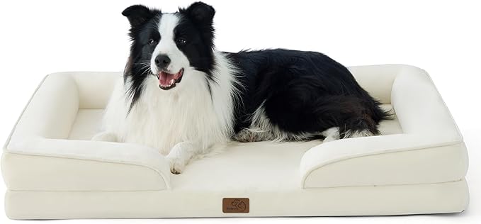 Bedsure Orthopedic Dog Beds Large Sized Dog - Washable Large Dog Cat Bed Waterproof Comfort Dogs Couch Sofa with Washable Removable Cover Pet Bed with Nonskid Bottom Ivory 35