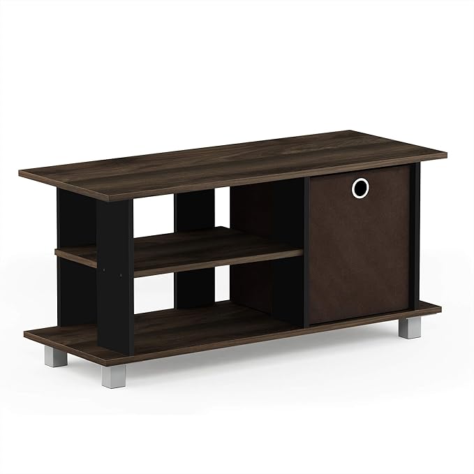 Furinno SIMPLISTIC TV Stand 3-Tier Entertainment Center Open Shelf TV Console for TV up to 33 Inch with Bin Drawers for Living Room Bedroom Columbia Walnut