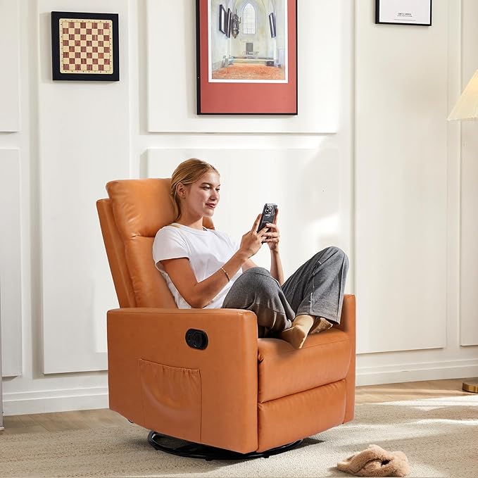 Smug Swivel Rocking Recliner Chair with Extra Large Footrest High Back Upholstered Glider Nursery Chair for Living Room Bedroom &amp Nursery Comfortable Deep Seat for Relaxation Brown