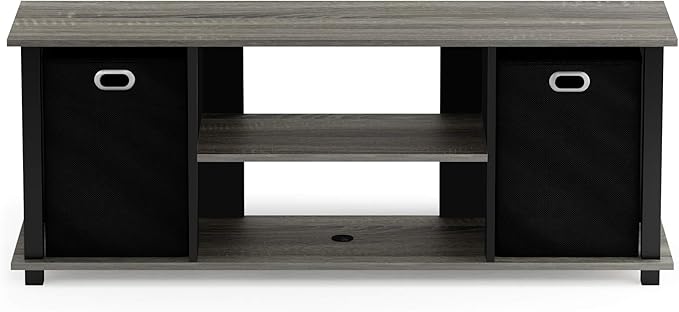 FURINNO Econ Entertainment Center French Oak Grey/Black/Black