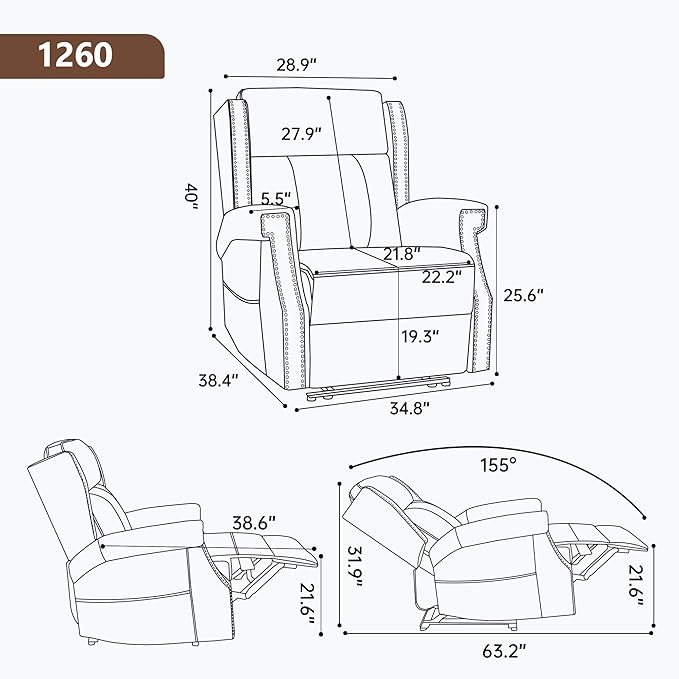 KEIKI Oversized Recliner Chair Manual Leather Recliner Chair with 8 Vibration Back Massager and Heating for Living Room Fiber Foam Moderen Rocking Lounge Reading Chair Camel