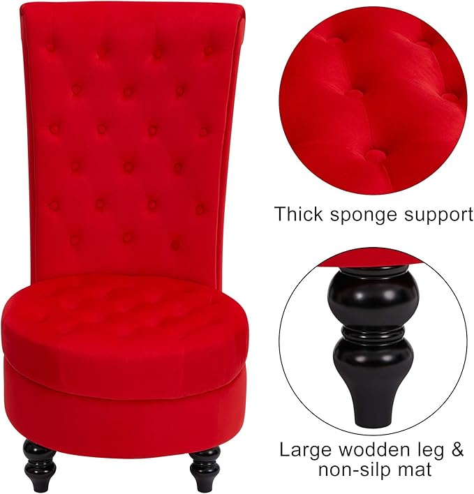 ECOTOUGE Queen Throne Chairs for Party Royal Design High Back Armless Chair with Sturdy Wood Legs for Bedroom Red