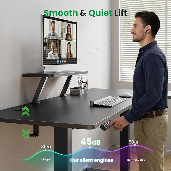 L-Shaped Standing Desk - 63 Inch Adjustable Corner Standing Desk with Flexible Monitor Stand Electric Sit Stand Computer Table with Memory Controller for Home Office