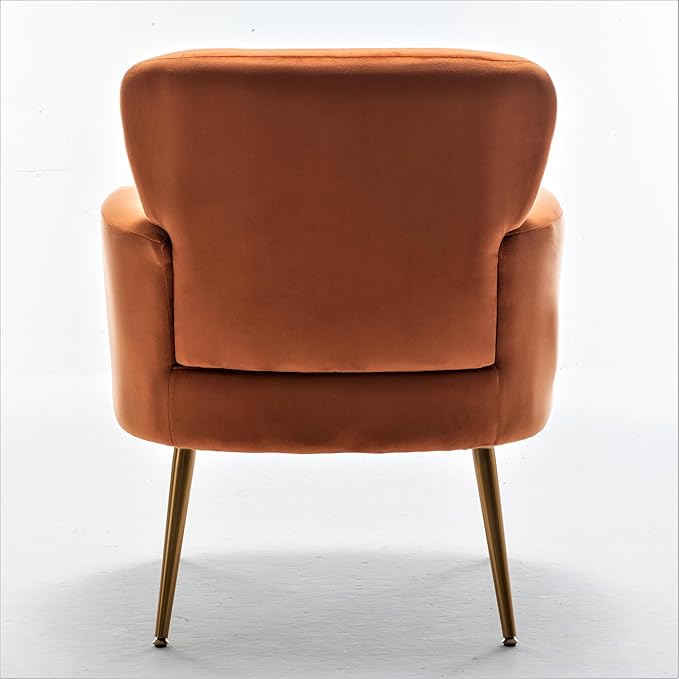 Trendy Velvet Accent Chair with Gold Metal Legs Upholstered Armchair for Small to Mid-Size Spaces Modern Living Room Bedroom Vanity Desk and Entryway Red Orange