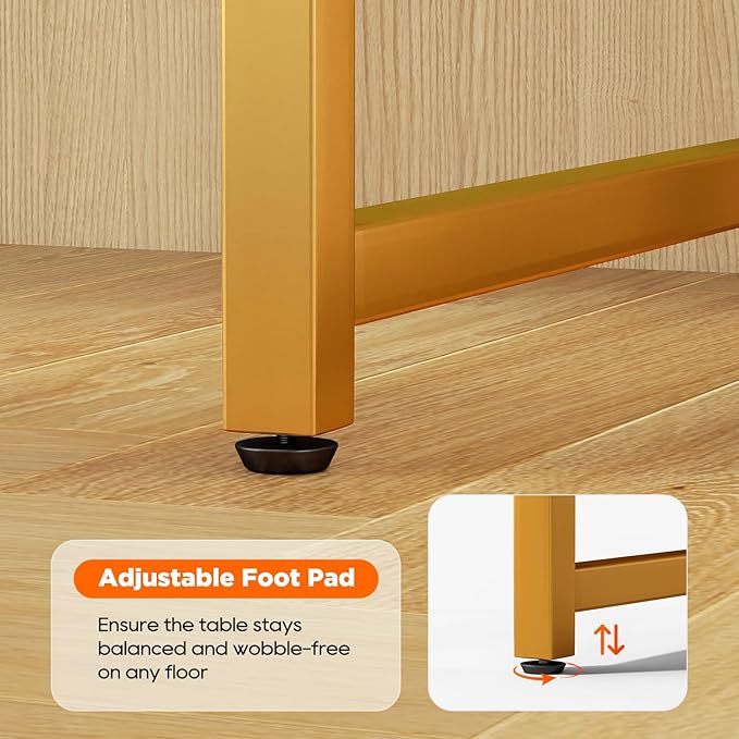 PayLessHere | 63 Inch Computer Desk | White Gold | Office Desk with Metal Frame Adjustable Feet | Water-Resistant Scratchproof Surface | Sturdy Writing Table for Home Office or Study | Pack of 1