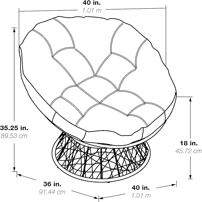 OSP Home Furnishings Wicker Papasan Chair with 360-Degree Swivel Natural Frame with Black Cushion