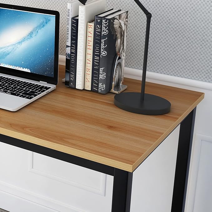 DlandHome Small Computer Desk Home Office Table Writing Desk Study Table Gaming Desk Workstation (39 inch Wood Teak)