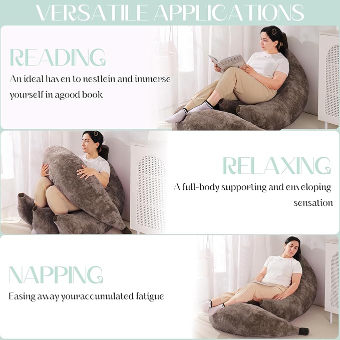 Banana Bean Bag Chair with Ottoman Floor Sofa Bed with Footrest Comfy Convertible Lounger for Teens &amp Adults Plush Couch for Bedroom Living Room or Dorm M-Coffee