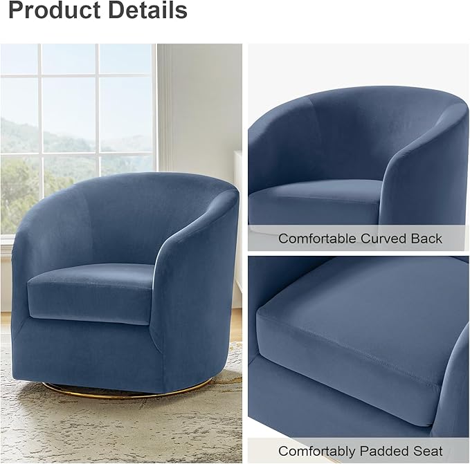 HULALA HOME Swivel Accent Chair with Gold Metal Base Set of 2 Contemporary Velvet Curved Swivel Barrel Chair Upholstered Club Armchair Leisure Single Sofa for Living Room Bedroom(Slate-Blue)