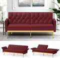Velvet Sofa Bed w/Adjustable Armrests &amp Backrests Modern Convertible Sleeper Sofa Tufted Futon Sofa for Bedroom Living Room Apartment Red