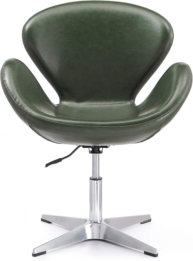 Manhattan Comfort Raspberry Adjustable Swivel Accent Chair Set of 2 with 360° Turn Polished Chrome Base Modern Retro Design Ideal for Living Room and Home Office Forest Green Faux Leather