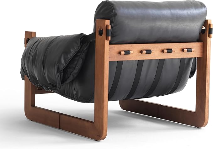 Vintage Solid Wood Frame Lounge Chair with Resilient Silk-Cotton Fill &amp Ergonomic Support for Living Spaces (Black one Chair)