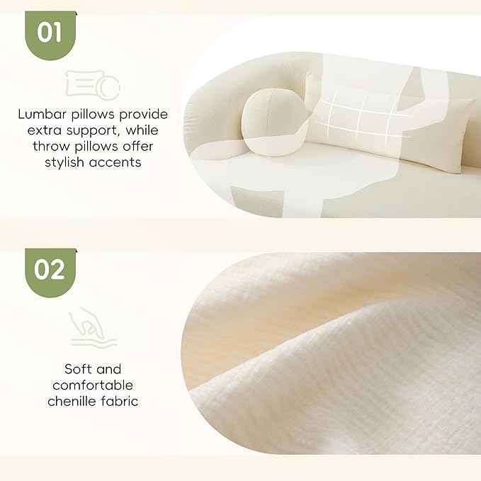 86 Curved Cloud Couch Curved SofaBoneless Couch Upholstered Sofa with Pillows No Assembly with High-Density Foam 3-Seater Luxury Modern Compressed Sofa Beige