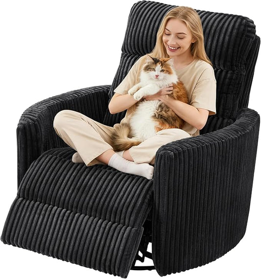 GRAINELL Oversize Power Swivel Recliner 40in Wide Electric Glider Rocking Chair with Headrest Adjustment USB Port 270° Swivel Rock 30° – for Living Room Nursery Black (5 7' to 6 1' Height)