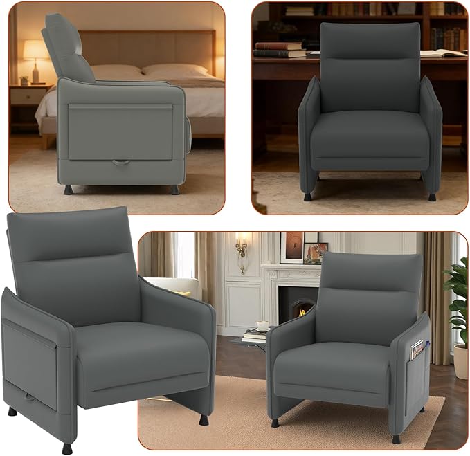 Faux Leather Sectional Couches for Living Room 3 Piece Loveseat and Chair Set with Flip Up Tray Tables Side Pockets Modern Modular Sectional Sofa for Office2-Seat+1-Seat+1-SeatGray