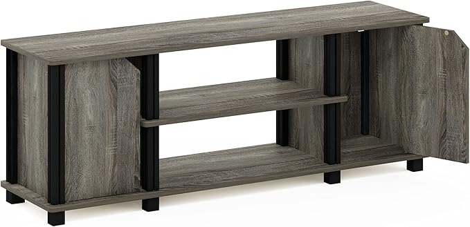 Furinno Brahms TV Stand Entertainment Center with Shelves and Storage for TV Size up to 45 Inch French Oak/Black