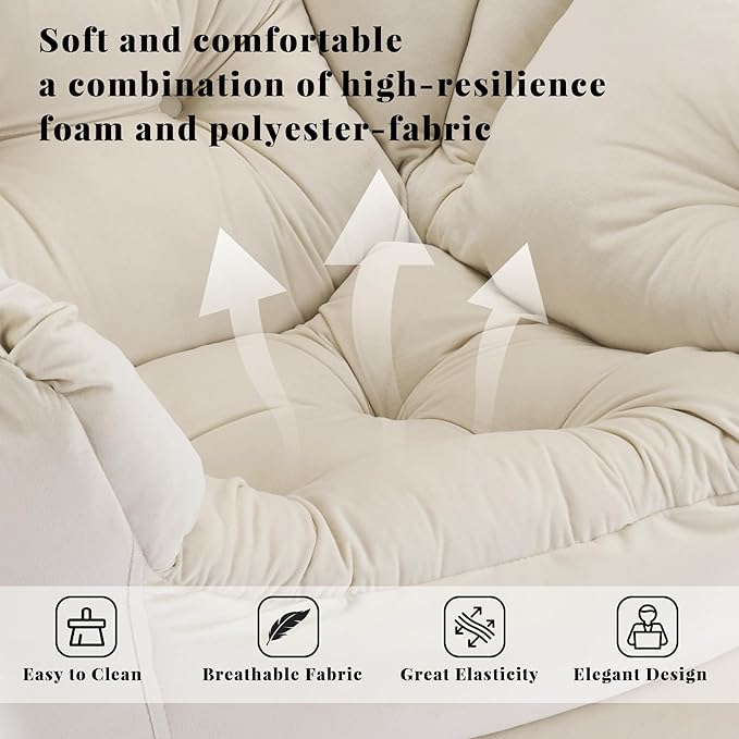 Lazy Chair with Ottoman Comfy Accent Lounge Chair with Side Pocket Modern Reading Armchair with Footrest Upholstered Sofa Chair for Small Spaces Bedroom Living Room Dorm Beige