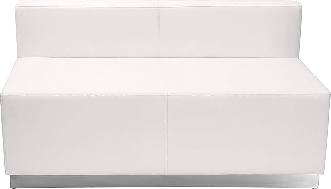 EMMA + OLIVER White LeatherSoft Loveseat with Brushed Stainless Steel Base