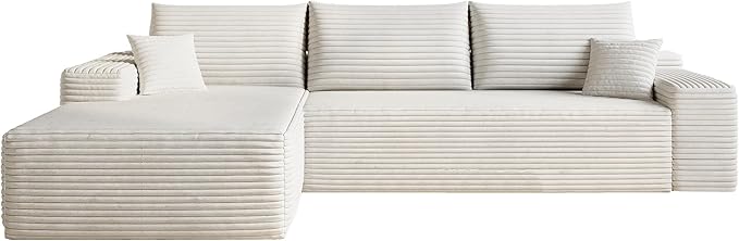 107 Cloud Sectional Couch with L-Shape Chaise Modern Modular Sofa with Deep Seat Corduroy Upholstered Couches for Living Room BedroomNo Assembly Required(White Left Facing)