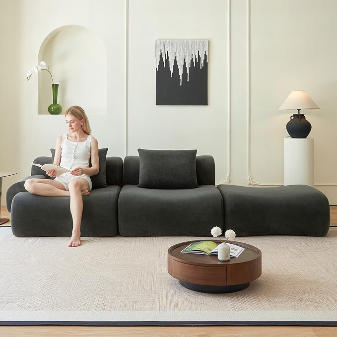 Cloud Couch Sectional114-Boneless Couch in a BoxUpholstered Couches for Living Room Bedroom with L-Shape ChaiseModern Comfy Sofa-Cool Gray CouchesNo Assembly RequiredLow -Profile Sofa