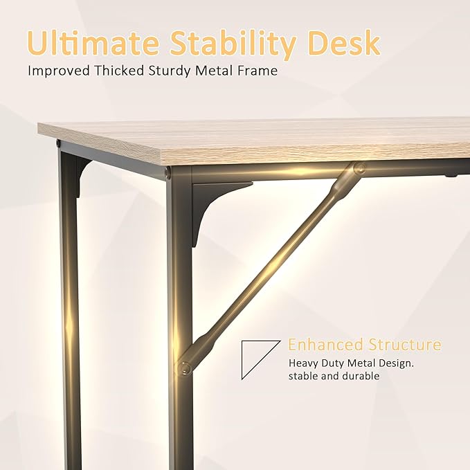 47 Inch Computer Desk with Wood Board and Metal Frame Modern Simple Style Work Desk with Adjustable Feet Study Gaming Desk Table for Home Office Bedroom Small Spaces