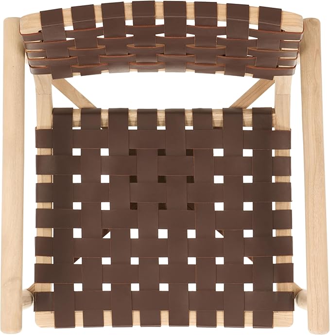 SAFAVIEH Home Collection Dionne Natural Sungkai Solid Wood/Cognac Brown Leather Woven Accent Chair (Fully Assembled)