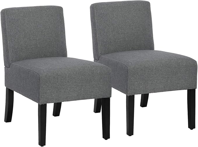BestMassage Dining Chairs Accent Chair Armless Chair with Solid Wood Legs Home Furniture for Set of 2 Urban Style Modern Elegant Design Fabric Living Room ChairsGrey