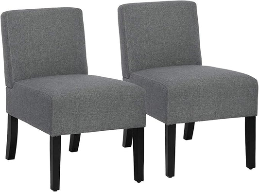 BestMassage Dining Chairs Accent Chair Armless Chair with Solid Wood Legs Home Furniture for Set of 2 Urban Style Modern Elegant Design Fabric Living Room ChairsGrey