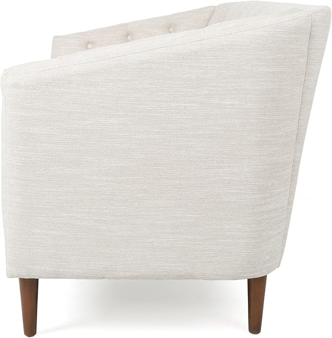 Christopher Knight Home Contemporary Tufted and Diamond Stitching Fabric LoveseatTub-Design 2-Seater Sofa Removable Cushions Birch Wood Legs Square Arms Beige and Espresso