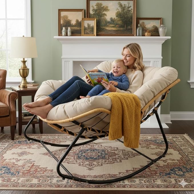 Oversized Large Rocker Chair for Adults Modern Portable Rocking Chairs for Living Room Indoor Outdoor Rocking Lounge ChairBeige