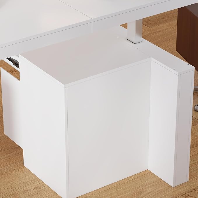 Electric Standing Desk 29.5-44.1 Height Adjustable Computer Desk with Drawer and Storage Cabinet Memory Study Writing Gaming Table for Home Office White