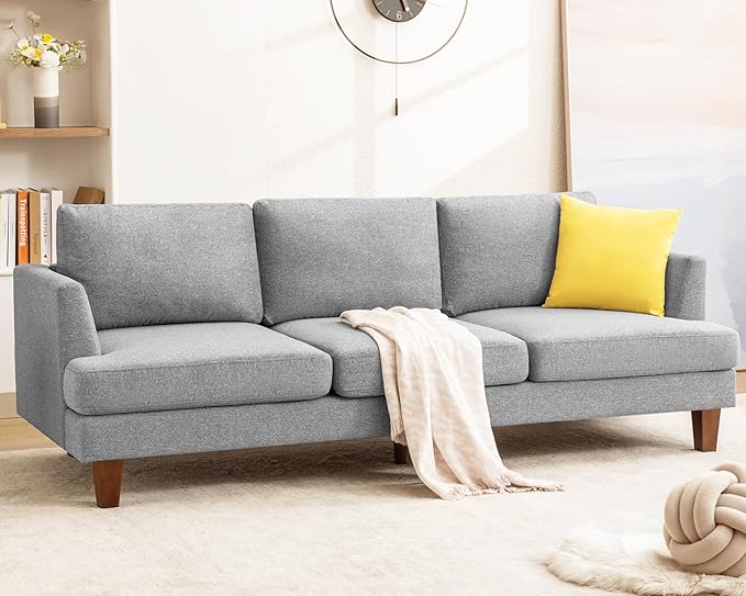 Mid Century Modern Couches for Living Room 89 Comfy Grey Couch Sofa with 3-Seater Deep Seats Upholstered Sofas for Living Room Office Apartment Bedroom