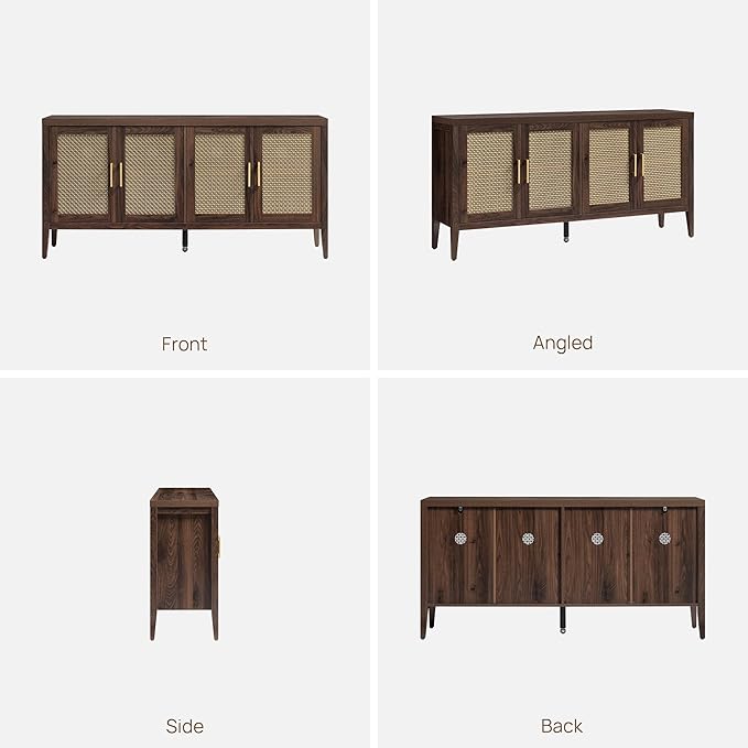 SICOTAS TV Stands for Living Room-Entertainment Center with Storage for Bedroom-Mid Century Modern Television Stands with 4 Doors 59 Media Console TV Cabinet Credenza for 45 50 55 60 65 Inch TVs