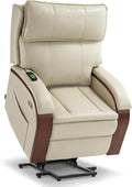 MCombo Power Lift Recliner Chair Sofa with Massage and Heat Adjustable Headrest for Elderly People Solid Wood Armrest USB Ports Side Pockets Faux Leather 7917 (Cream White Medium)