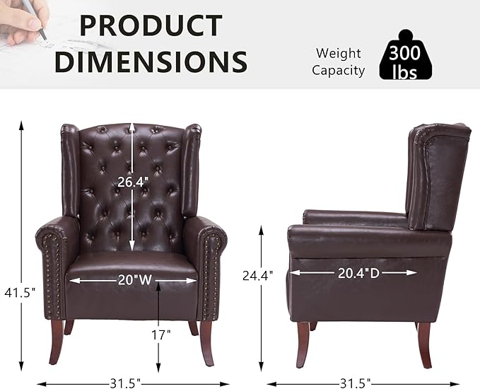 MOJAY PU Leather Accent Chair Mid-Century Living Room Sofa Chair Upholstered Arm Chair with Sturdy Wooden Legs Faux Leather Club Chair for Bedroom Study Home Office Reception (Caramel)