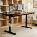 Electric Standing Desk 55 x 24 Inch Height Adjustable Desk Sit Stand Desk with Type-C Charging and Memory Preset Computer Desk for Home Office (Black + Brown)