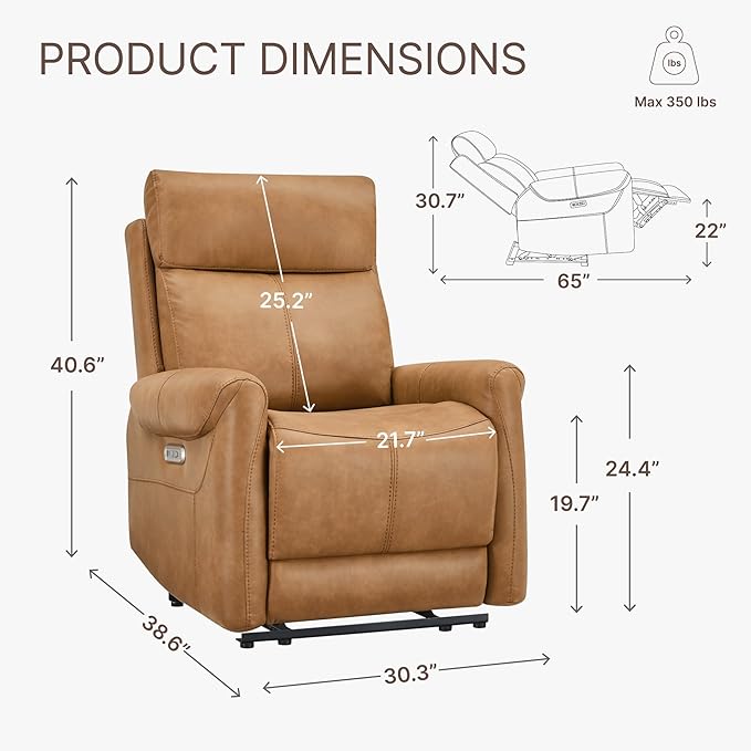 Leather Recliner Chair for Adults Wall Hugger RV Recliner with USB Charging Ports Electric Power Reclining Sofa for Living Room Home Theater Seating Bedroom