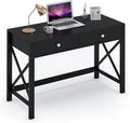 WiberWi Home Office Desk with Drawers Black Modern Writing Computer Desk Small Makeup Vanity Table for Bedroom Study Table for Home Office
