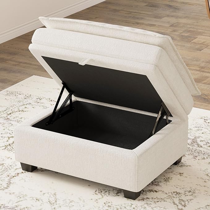 Belffin Ottoman Module Square Storage Ottoman for Chenille Modular Sectional Sleeper Sofa Pullout Couch Beige