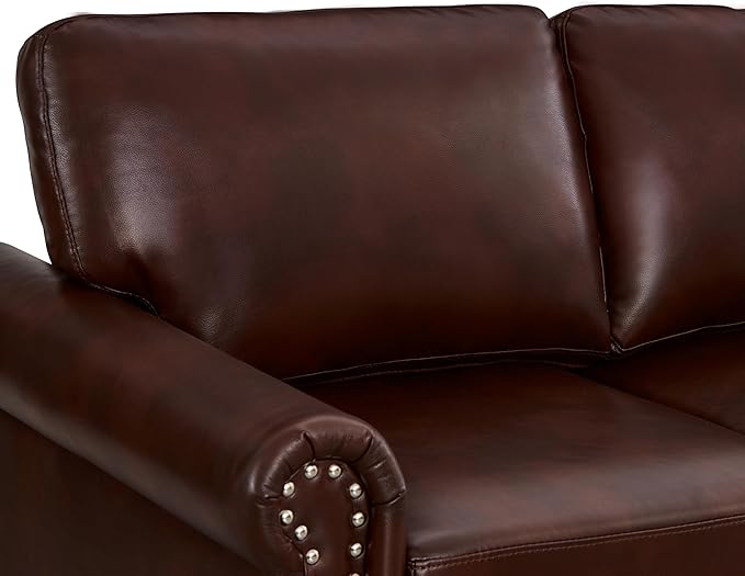 Loveseat Velvet Fabric Two- Seater Couch Buckle Design and Rivet Decoration Deep Seated Double Sofa Suitable for Living Room Bedroom Apartment Hotel etc (brown-01)