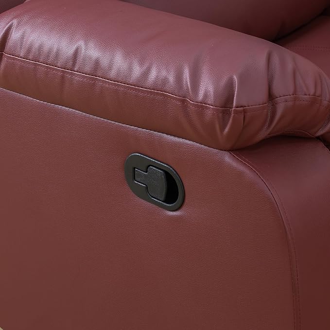 Manual Leather Recliner Chair Sofa for Living Room35 Ergonomic Reclining Chair with 10 Arm/Upholstered Seat/Metal FrameModern Single Couch for Rv Sofa/Home Theater Seating/Office(Red)