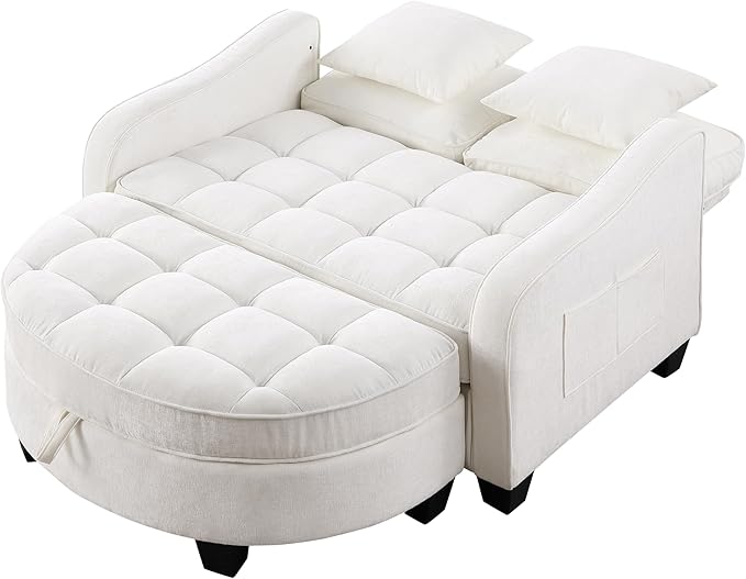 DEINPPA Oversized Accent Sofa Chair with Storage Ottoman Chenille Upholstered Comfy Chair with Throw Pillows for Living Room Reading Room Bedroom-Beige