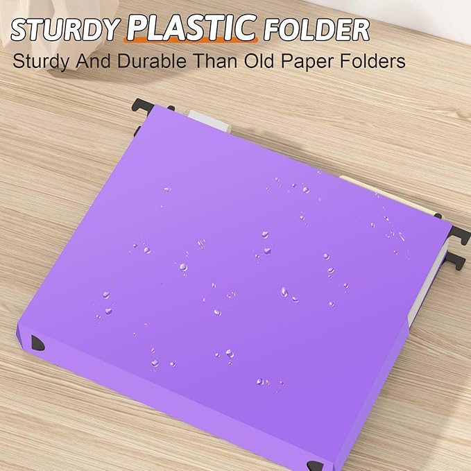Plastic Extra Capacity Hanging File Folder Letter Size12 Pack Reinforced Purple Hanging Folders ExpandableHeavy Duty Folders 2 Inch ExpansionHanging File Organizer Designed for Bulky Files