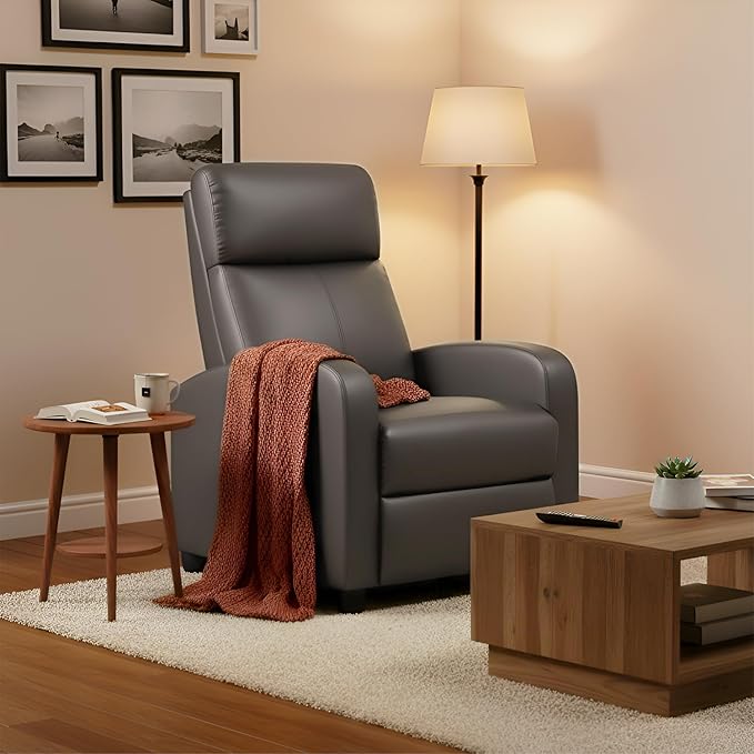 BestMassage | Recliner Chair | No Massage Function | Pu Grey | with Lumbar Support Adjustable Push Back Wide Armrests Footrest &amp Padded Seat | Easy Assembly | for Living Room Home Theatre