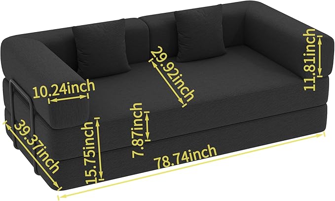 KEIKI Convertible Corduroy Sleeper Sofa Bed with Cylindrical Pillow Folding Floor Mattress Couch with Fixed Shape Frame for Living Room Studio Lounge