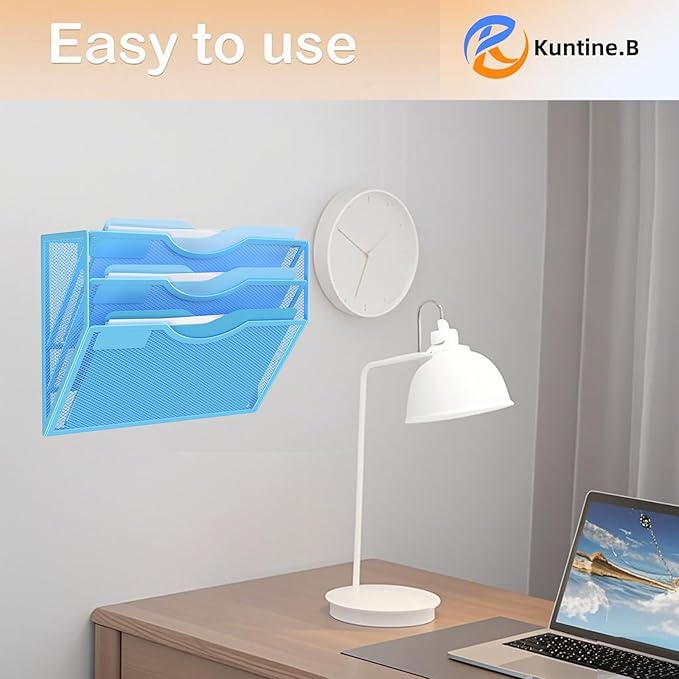 Kuntine.B Wall File Organizer Office Hanging Magazine Holder Wall File Organizer for Office Home (Blue 3 Tier)