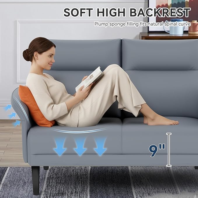 Yongchuang 3 Piece Sofa Sets for Living Room Brown Faux Leather Loveseat Sofa Couch and Accent Chairs Set of 2 Modern Small Couch and Armchair Set Grey