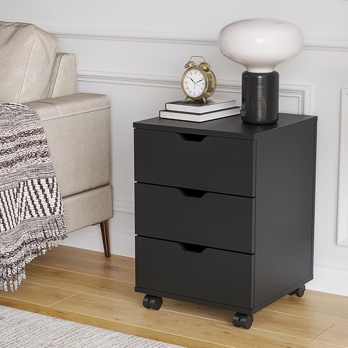 3 Drawer Mobile File Cabinet with Casters Under Desk Vertical Filing Cabinet for Home Office Organizer Letters/Legal/A4 (Black)